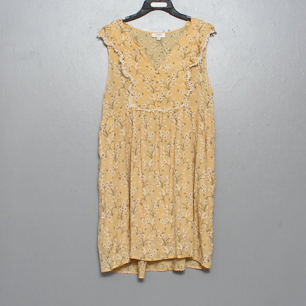 Umgee golden floral lace trim sleeveless cottage core dress